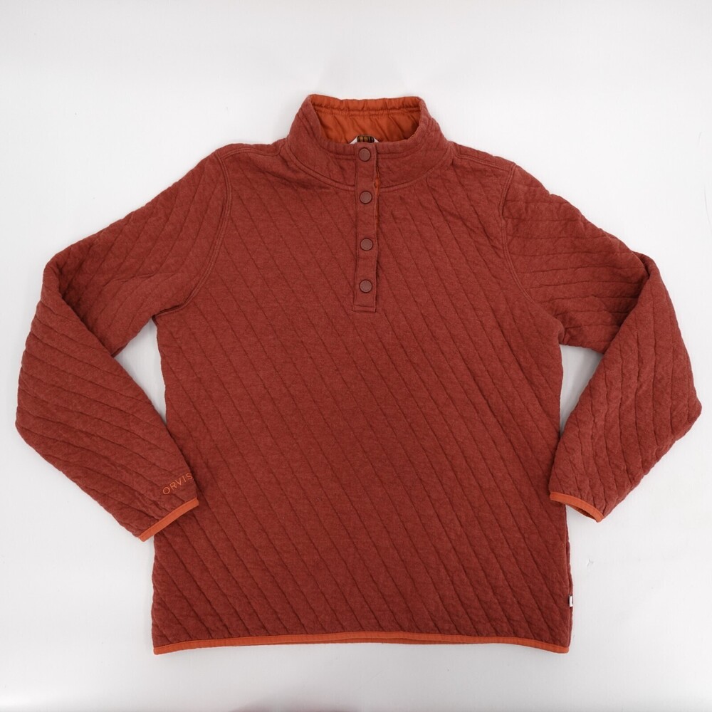 Orvis Sweater Womens Medium Orange 3/4 Button Quilted Long Sleeve Pullover